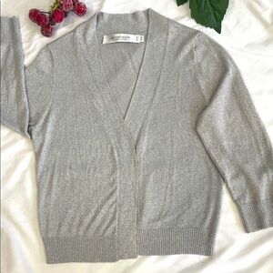 Contemporaine Simons Sparkly Silver V-Neck Open Front Cardigan XS